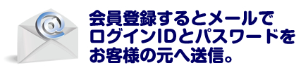 会員登録するとメールでログインIDとパスワードをお客様の元へ送信 会員登録するとメールでログインIDとパスワードをお客様の元へ送信